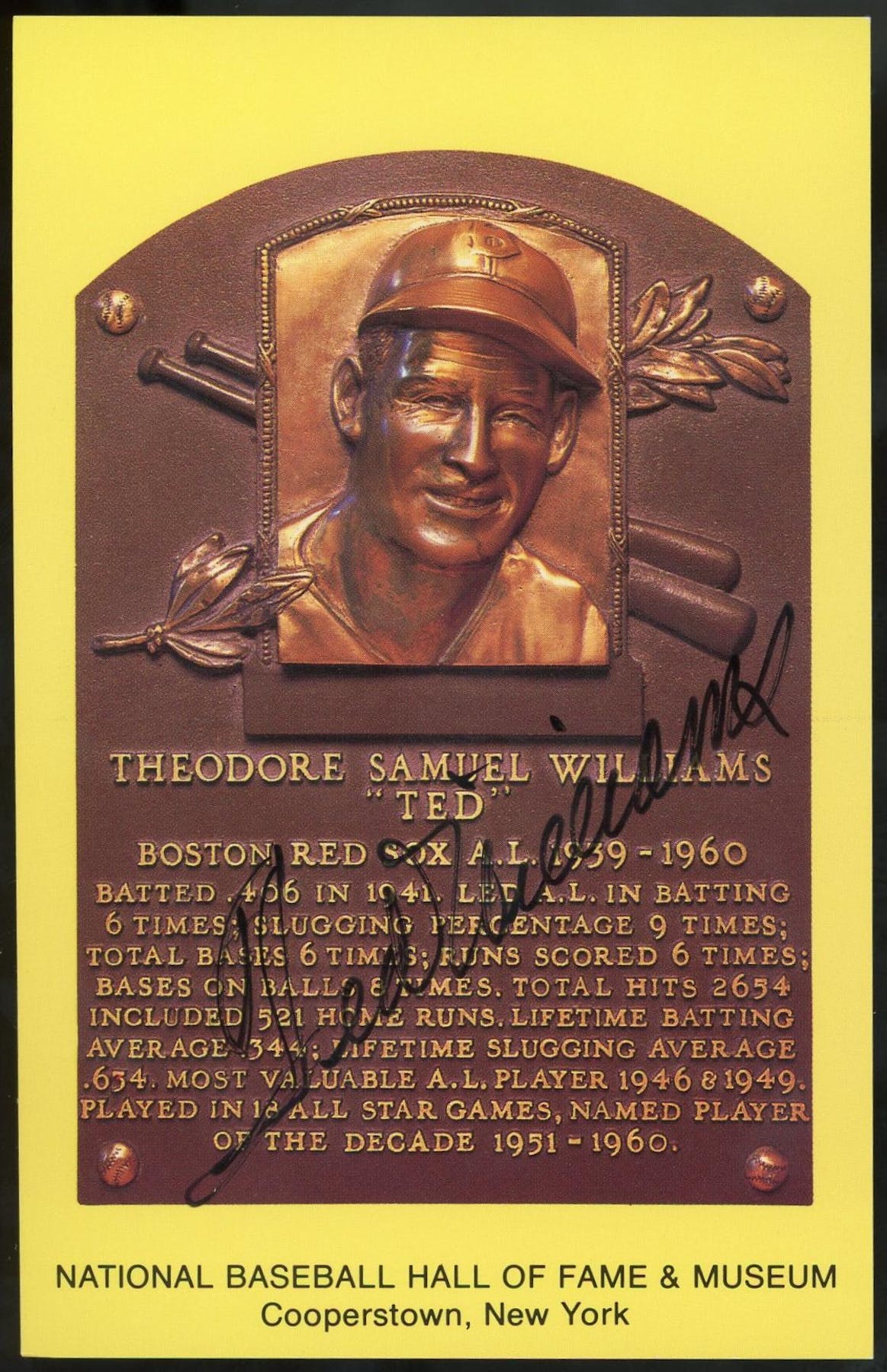 Ted Williams Autographed Postcard