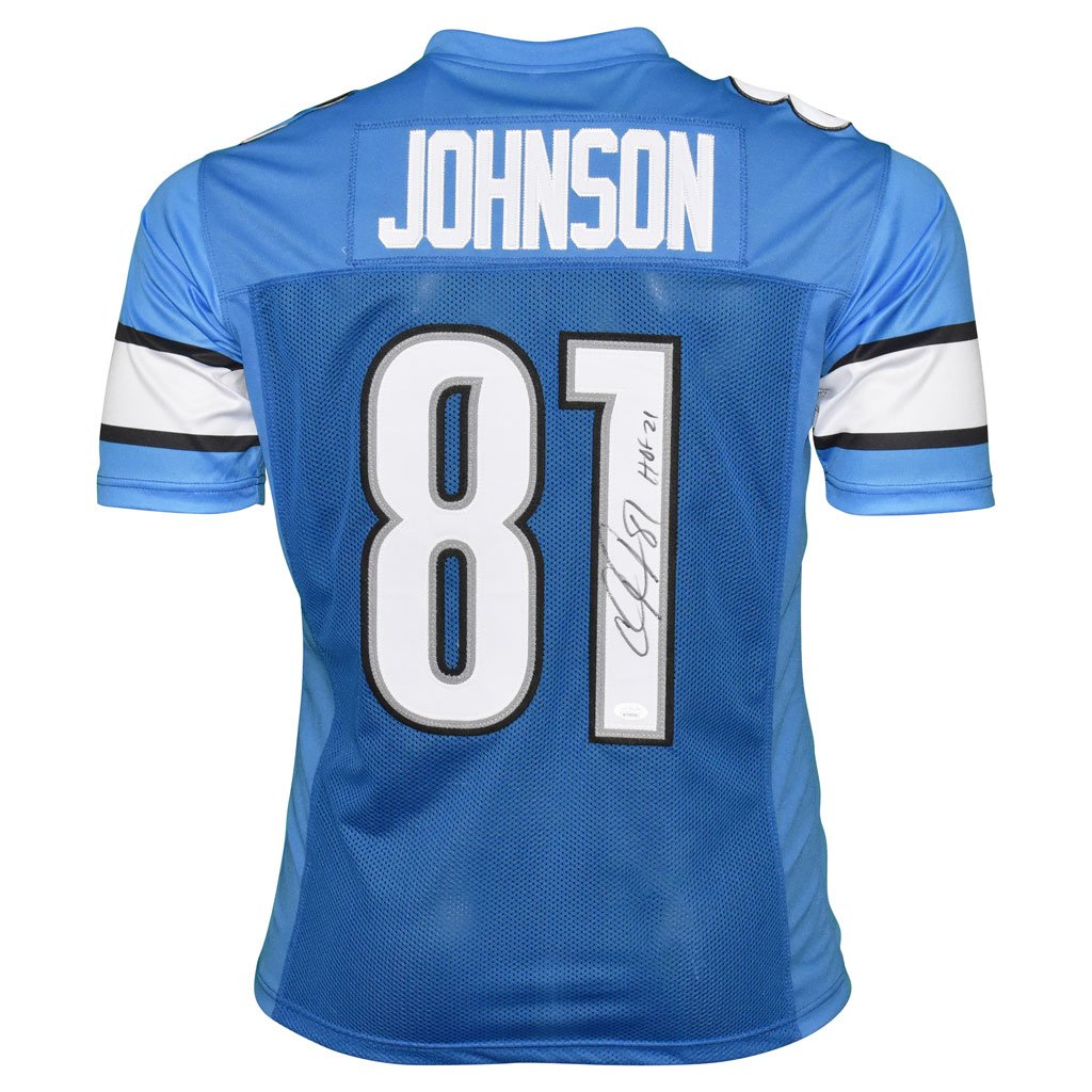 Calvin Johnson Autographed Detroit Lions Black Football NFL Jersey with HOF  21 Inscription JSA